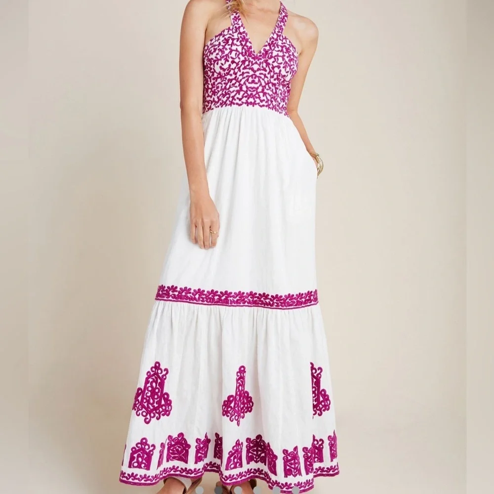 NWT Anthropologie Manuela Embroidered Midi Dress - Picture 1 of 7